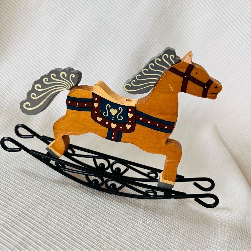 Vintage Pony Horse Rocking Wood Christmas Ornament Holiday Room Decoration Toy